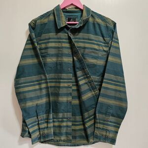 PRANA Holton Men's L Green Striped Organic Cotton Blend Long Sleeve Shirt